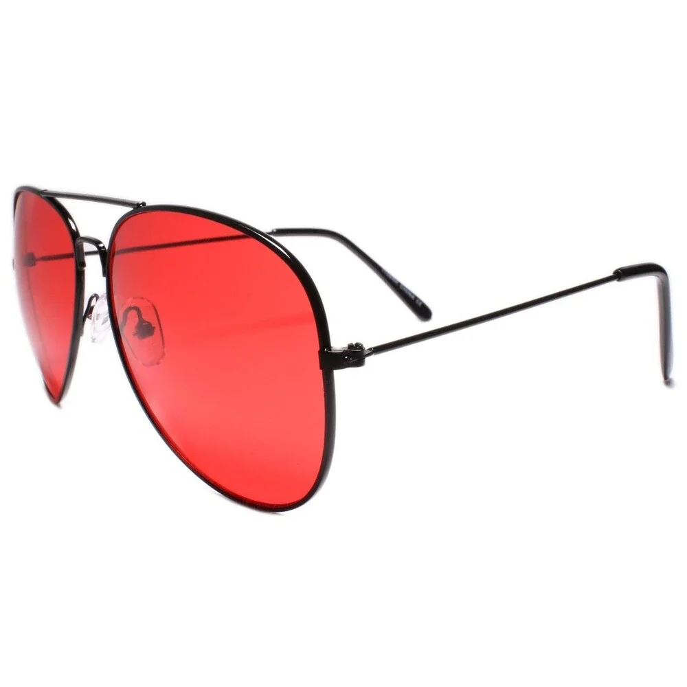 Classy Mens Womens Air Force Pilot Style Sun Glasses Unique Black Frame Red Lens